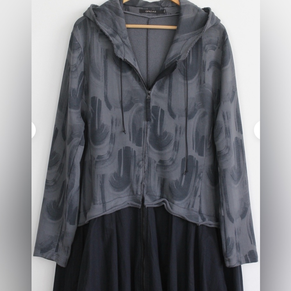 Grizas Two-Tone Gray Hooded Zip Long Sleeve Dress - Picture 4 of 11